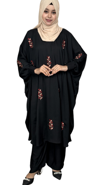 Embroidery Abaya Set Black ruxea