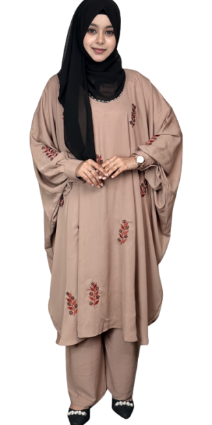 Embroidery Abaya Set Light Golden ruxea