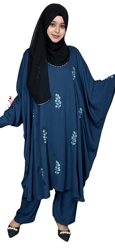 Embroidery Abaya Set Sea Green ruxea