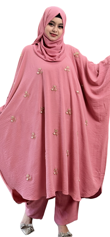 Pink Karchupi Abaya Set - Image 3
